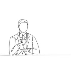 Continuous one line drawing two young men sitting Vector Image