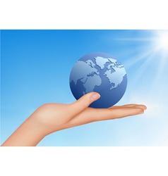 Two hands with globe Royalty Free Vector Image