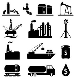 Oil gas petroleum energy drilling line icons Vector Image