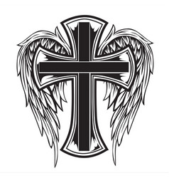 Christian cross wing drawing blak Royalty Free Vector Image