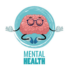 Mental health poster of brain cartoon with glasses