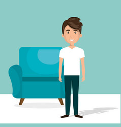 Young man in the bed room character scene Vector Image