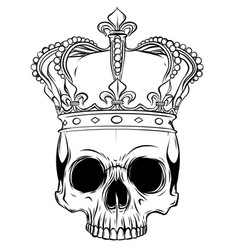 Hand drawn king skull wearing crown Royalty Free Vector