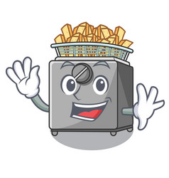 Okay character deep fryer on restaurant kitchen Vector Image