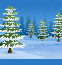 Cartoon winter landscape with snowy ground and Vector Image