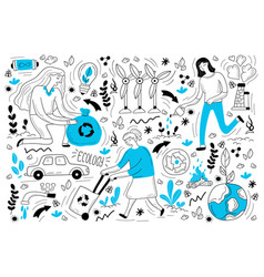Ecology doodles icons set Royalty Free Vector Image