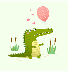 Cute crocodile holding heart shaped balloon funny Vector Image