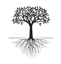 White tree with root on black background Vector Image