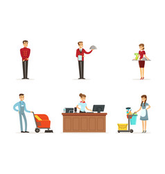 Hotel staff set for label design colorful cartoon Vector Image