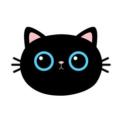 Black cat head face silhouette blue yellow eyes Vector Image