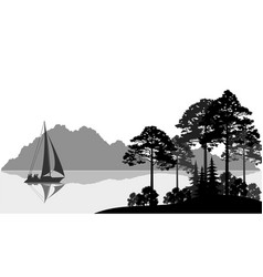 Landscape with ship on lake Royalty Free Vector Image