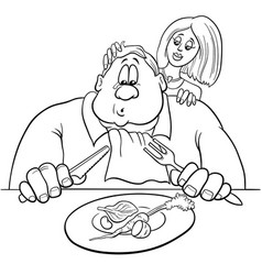 Man serve table bring food to his wife husband Vector Image