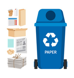 Blue recycle garbage bin with paper Royalty Free Vector