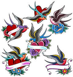 Bird and heart tattoo Royalty Free Vector Image