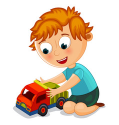 Little boy playing in his playroom Royalty Free Vector Image