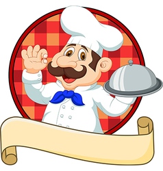 Happy chef cartoon holding blank sign Royalty Free Vector