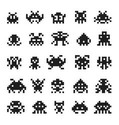 Retro space arcade game pixel elements invaders Vector Image