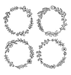 Set black hand-drawn wreaths on white Royalty Free Vector