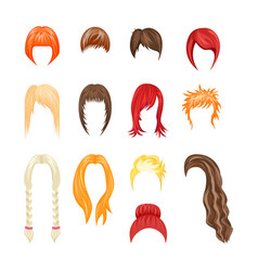 Cartoon color woman hairstyles icons set Vector Image