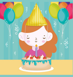 Little girl wearing birthday hat carrying candy Vector Image