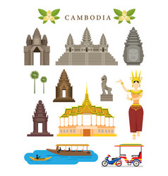 Cambodia landmarks and culture object set Vector Image