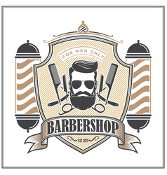 Barbershop logo with barber pole in vintage style Vector Image