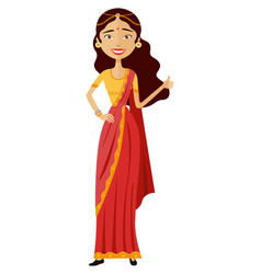 Indian woman waving her hand flat cartoon Vector Image