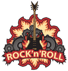 Rock and roll banner with guitar wings speaker Vector Image