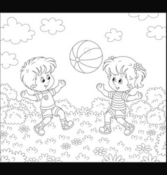 Happy little kids playing a big ball Royalty Free Vector