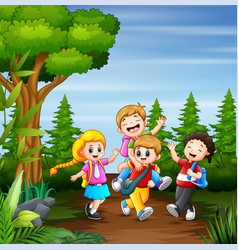 Happy school children going to school Royalty Free Vector