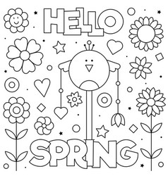 hello spring coloring page black and white vector image