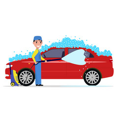 Man washes a car in uniform Royalty Free Vector Image