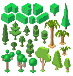 3d isometric plants trees bushes palms vector image