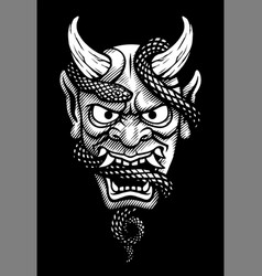 Japanese mask a demon with a snake Royalty Free Vector Image