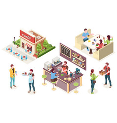 Realistic isometric cafe Royalty Free Vector Image