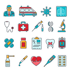 Set colored medical and blood icons Royalty Free Vector