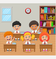 School kids sitting on table Royalty Free Vector Image