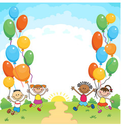 Children are jumping ob summer background bunner Vector Image