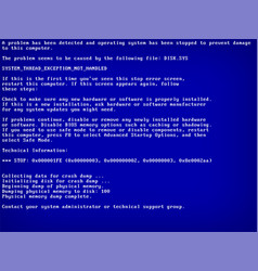 Blue screen death bsod crash report background Vector Image