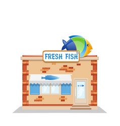 Flat street fish stall with seafood lemon green Vector Image