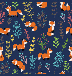Forest seamless pattern with cute little foxes Vector Image