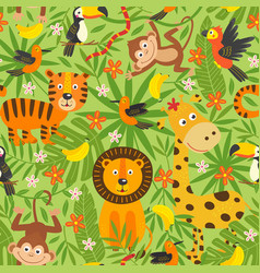 Seamless pattern with funny jungle animals Vector Image