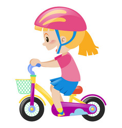 Little girl riding bike with helmet on Royalty Free Vector