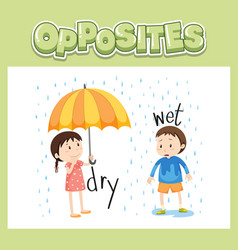 Opposite words for wet and dry Royalty Free Vector Image