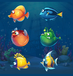 Underwater world with funny fish background Vector Image