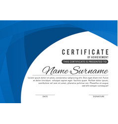 Certificate template in elegant blue color with Vector Image