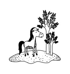 Silhouette of horse and tree Royalty Free Vector Image