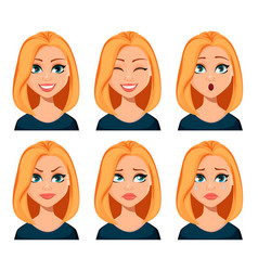 Face expressions of woman with brown hair Vector Image