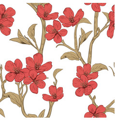 Tree branches with red blossom floral seamless Vector Image
