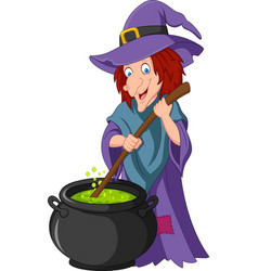 Cartoon witch preparing potion Royalty Free Vector Image